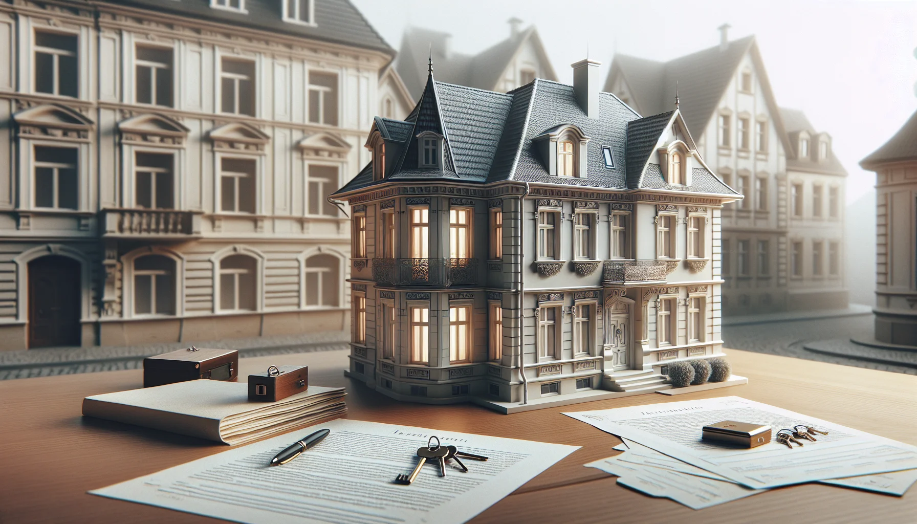 Immobilie erben in Karlsruhe - Haus mit Dokumenten und Schlüsseln