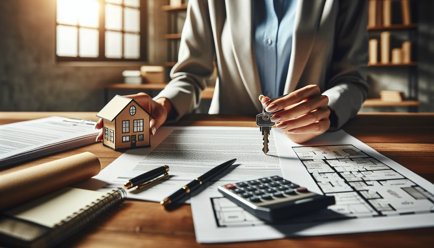 Immobilienmakler übergibt Hausschlüssel mit Verkaufsunterlagen