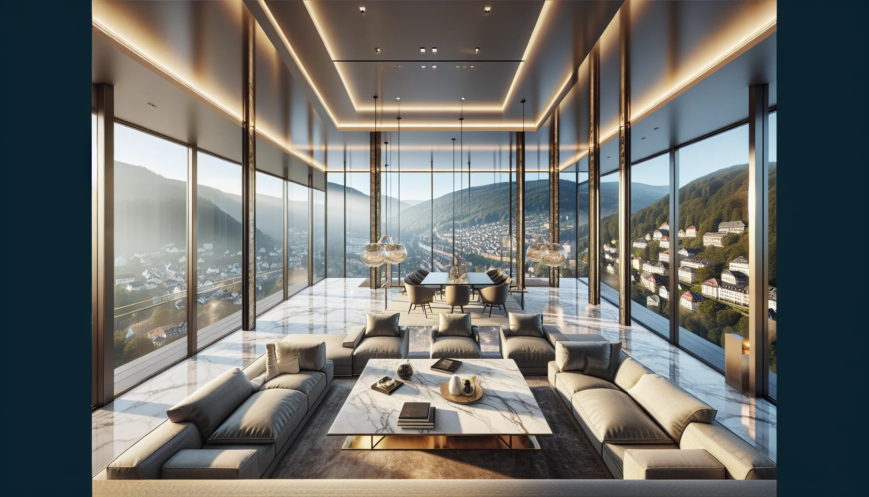 Luxus Penthouse Wohnzimmer mit Blick über Baden-Baden