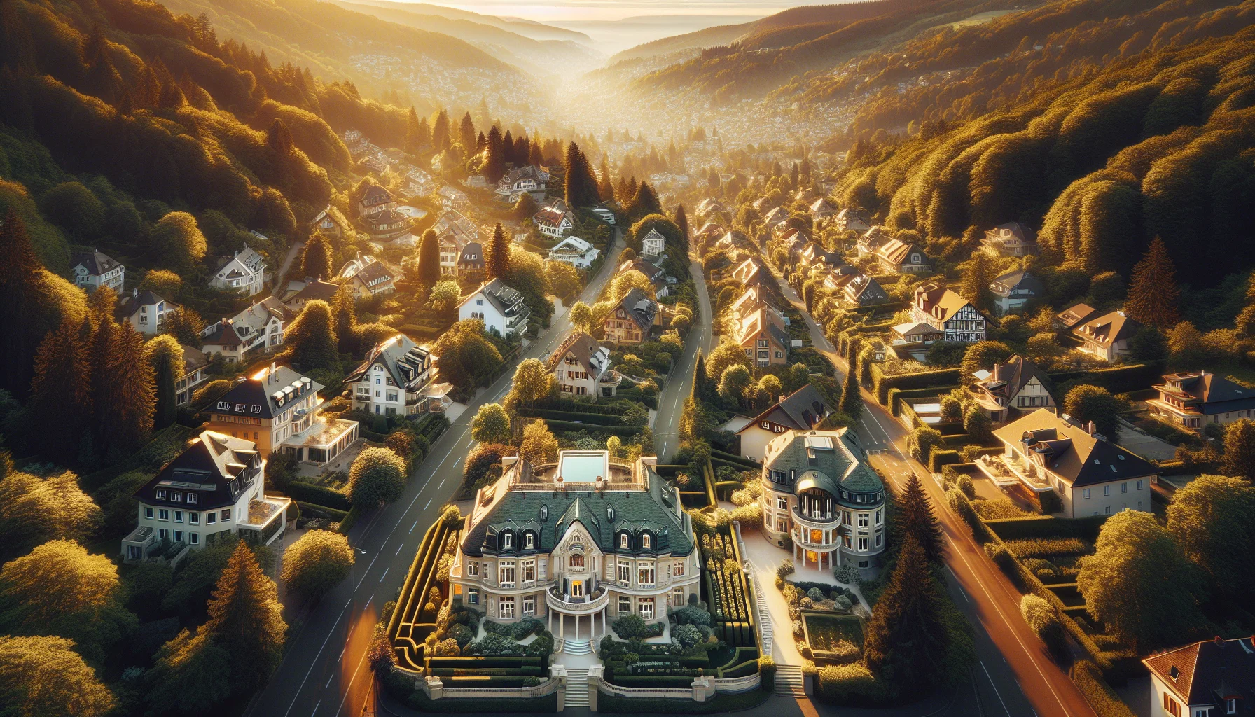 Luxusvillas in Baden-Baden aus der Vogelperspektive