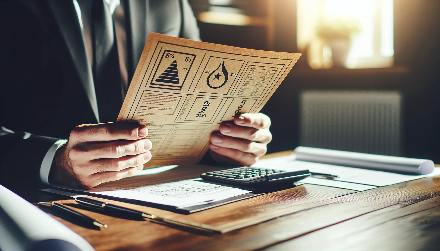 Energieausweis Dokumente und Berechnungen auf Schreibtisch - Kosten und Pflichten für Eigentümer