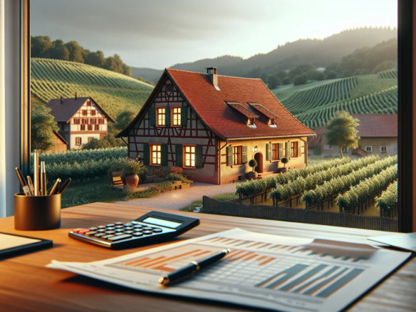 Haus in Baden-Württemberg mit Taschenrechner und Finanzunterlagen für Nebenkostenberechnung beim Hauskauf