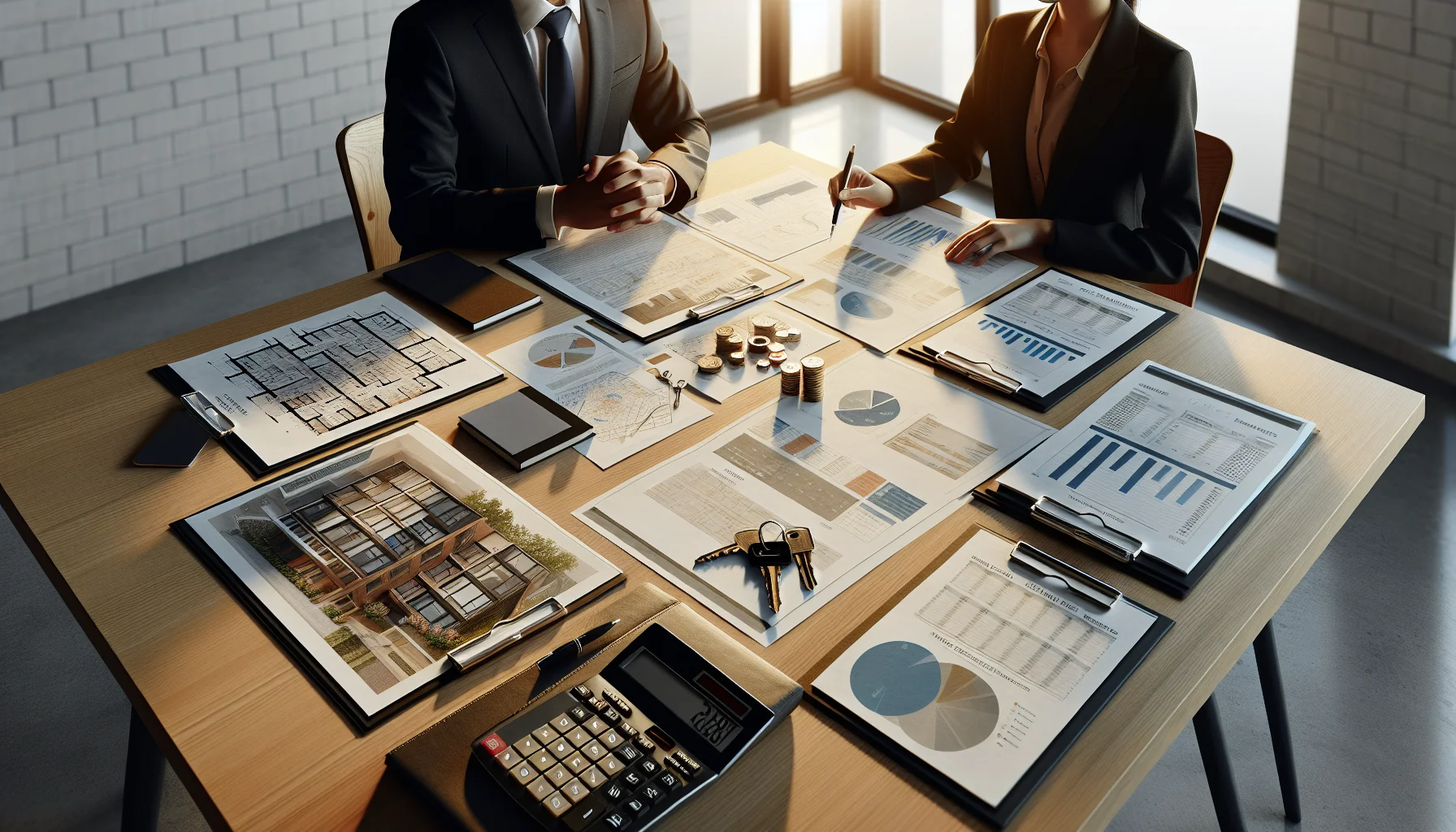 Immobilienbewertung und Verkaufsberatung mit Unterlagen auf einem Schreibtisch