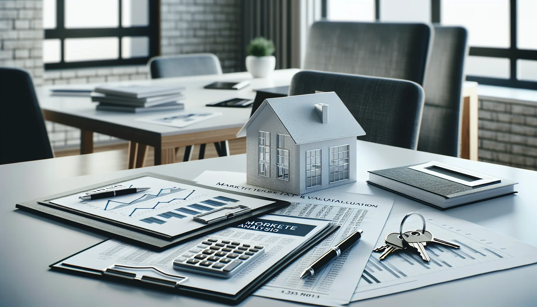 Immobiliendokumente und Bewertungsunterlagen auf modernem Schreibtisch