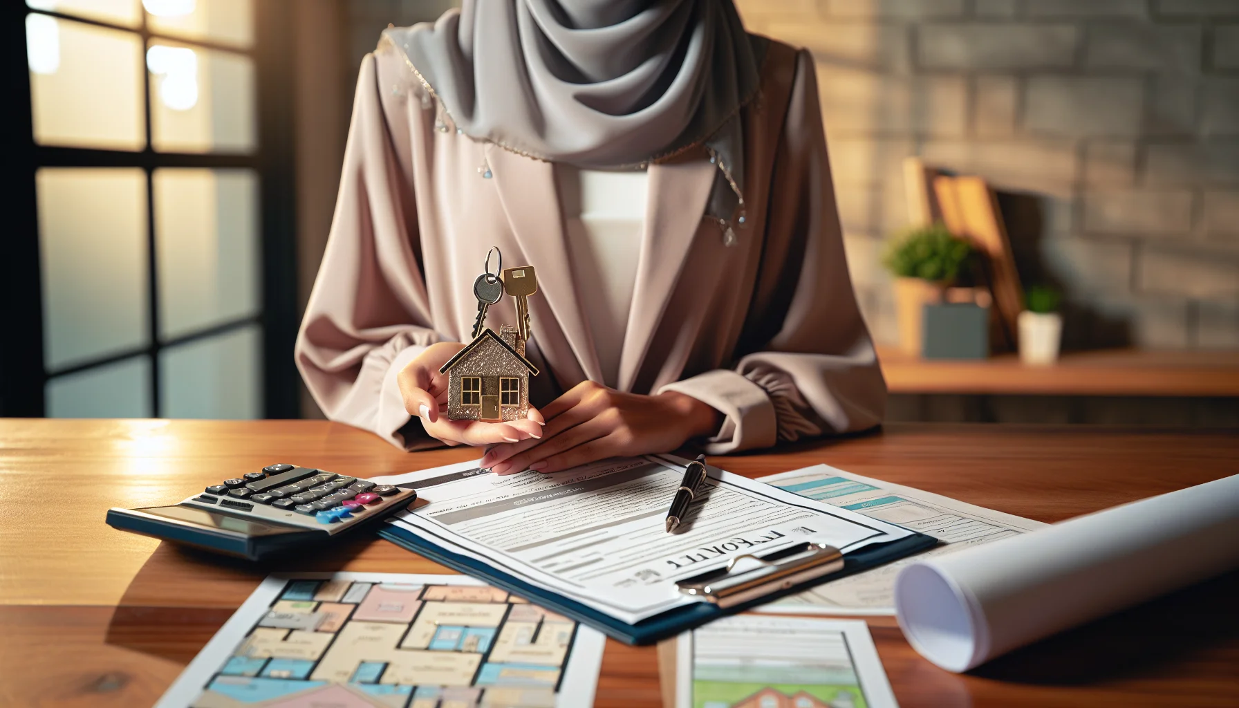 Immobilienmakler mit Schlüsseln und Verkaufsunterlagen für Wohnungsverkauf