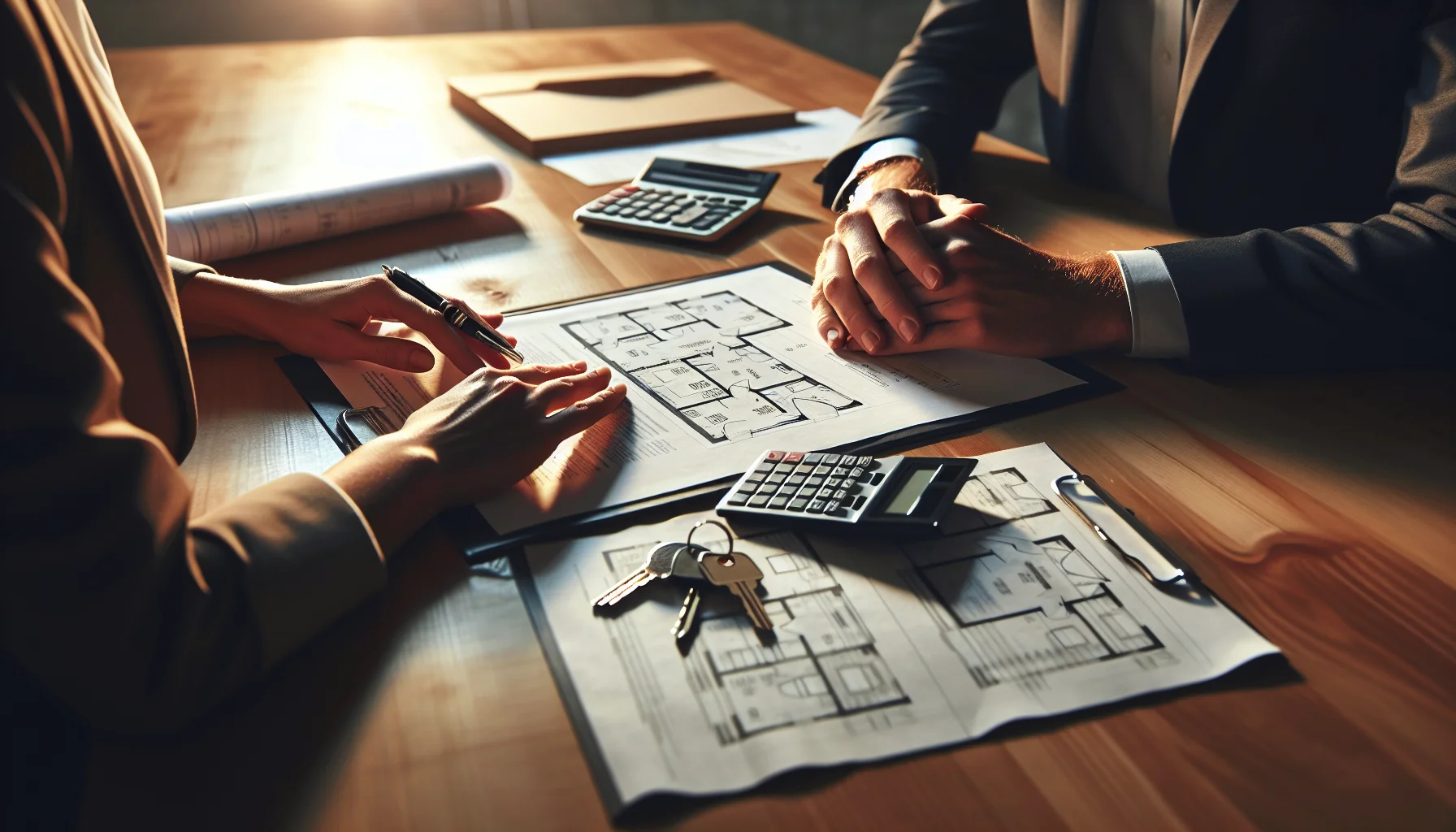 Immobilienmakler prüft Verkaufsunterlagen und Dokumente für Hausverkauf