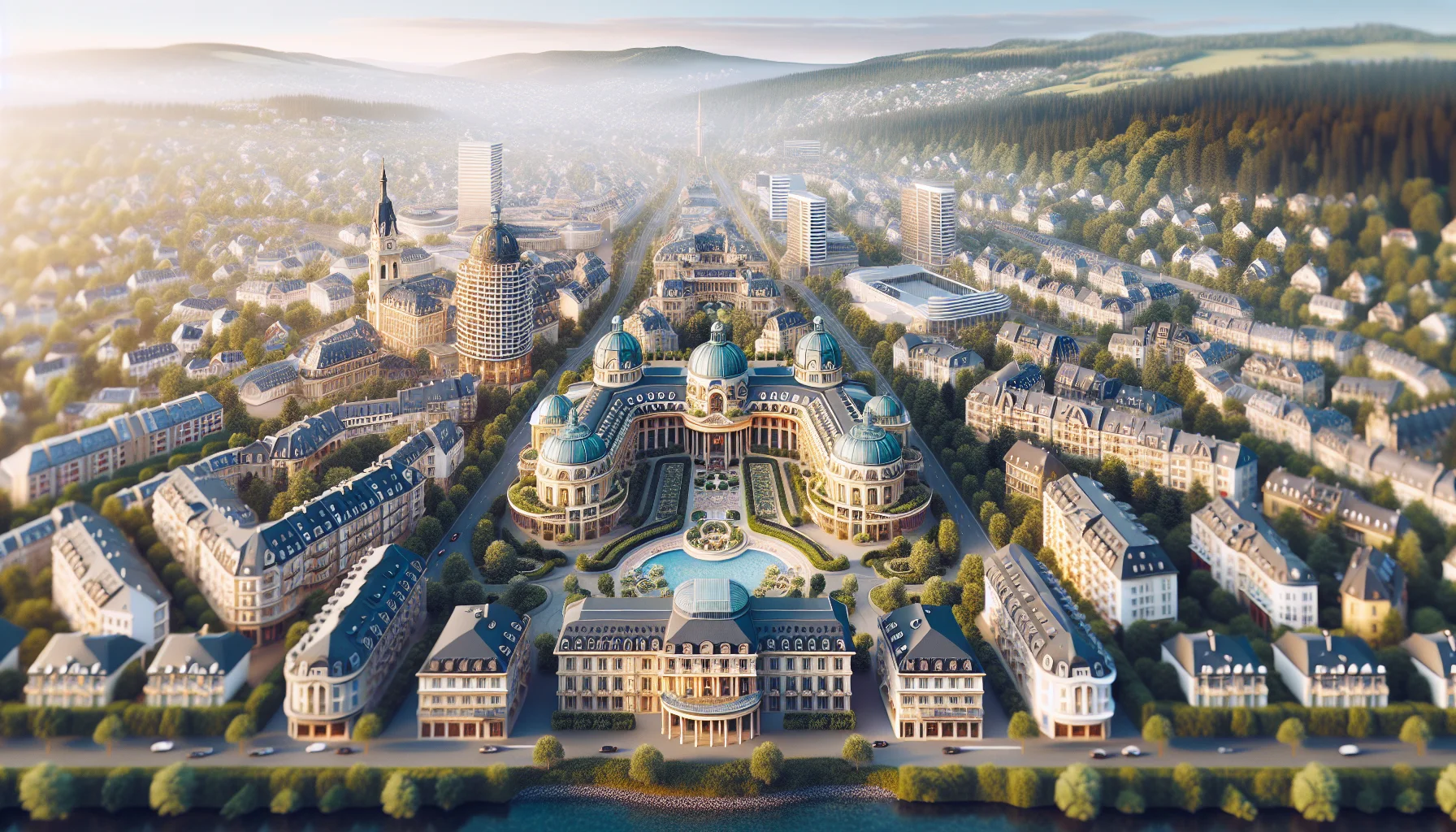 Luftaufnahme von Baden-Baden mit Kurgebiet und Schwarzwald