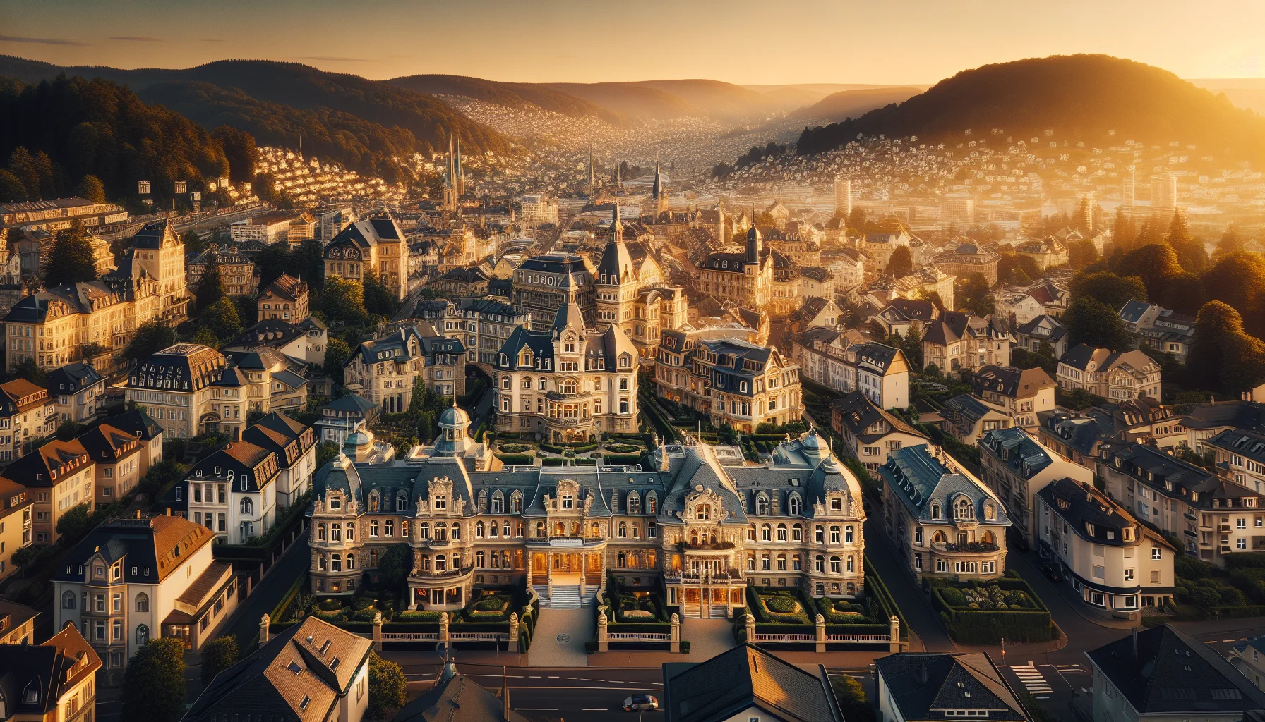 Luftaufnahme von Baden-Baden mit luxuriösen Immobilien und historischen Gebäuden