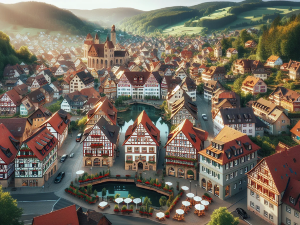 Luftaufnahme von Ettlingen mit historischen Gebäuden und modernen Wohnungen