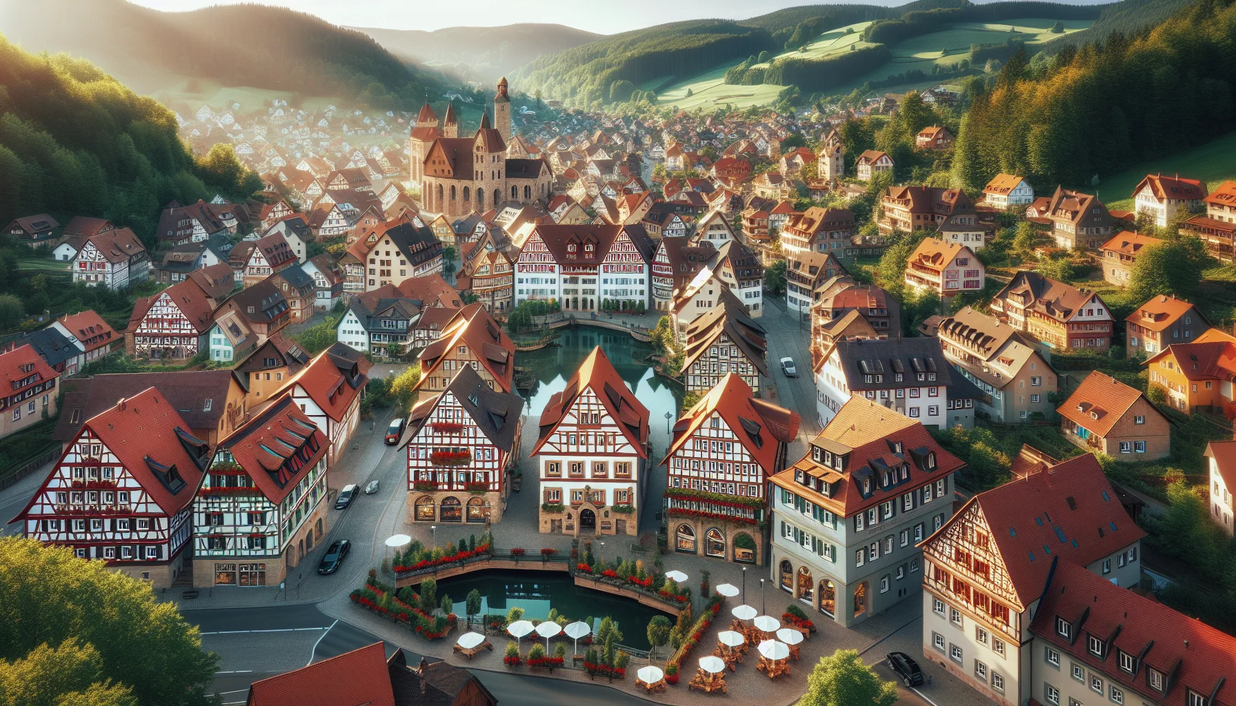 Luftaufnahme von Ettlingen mit historischen Gebäuden und modernen Wohnungen