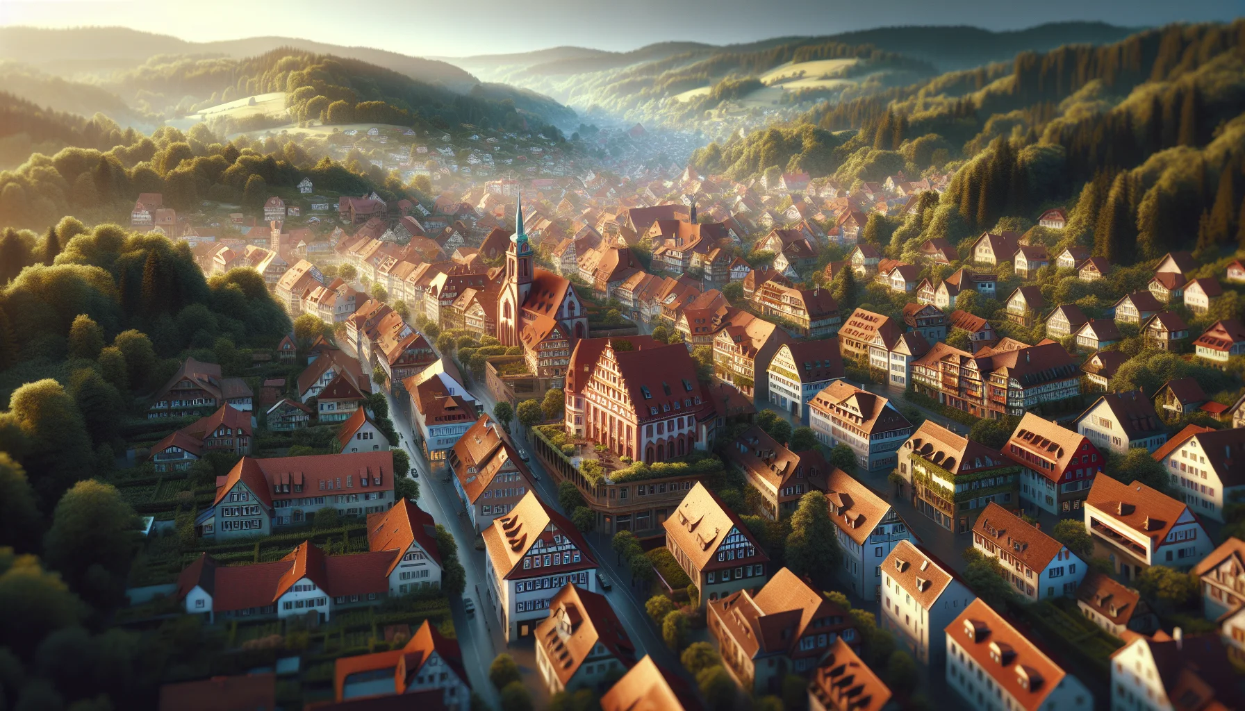 Luftaufnahme von Ettlingen mit historischen Gebäuden und modernen Häusern am Rande des Schwarzwalds