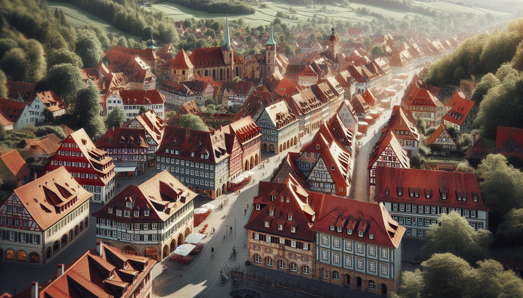 Luftaufnahme von Ettlingen mit historischer Altstadt und traditioneller Architektur