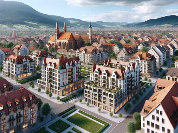 Luftaufnahme von Ettlingen mit Wohngebäuden und malerischer Stadtlandschaft