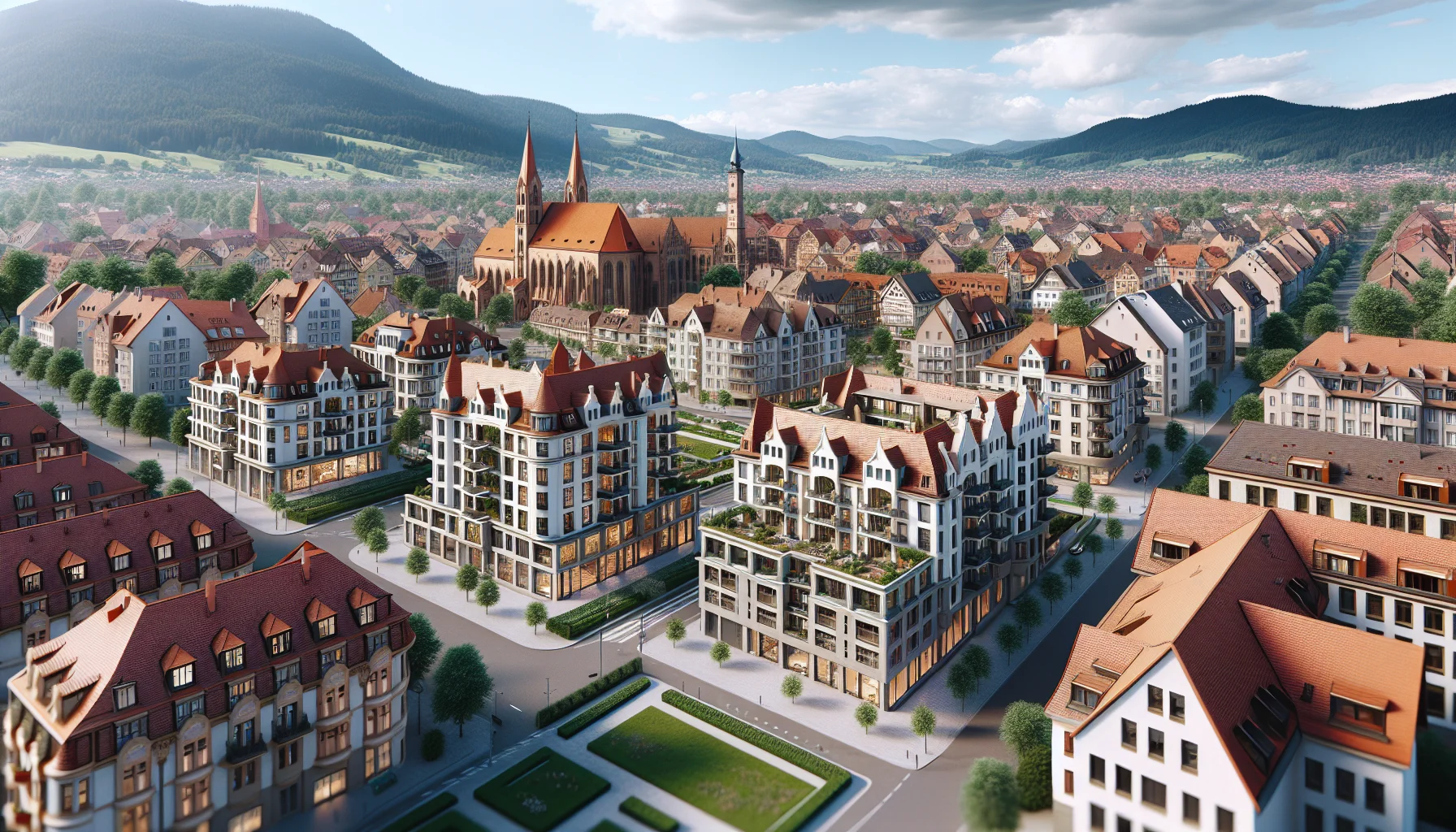 Luftaufnahme von Ettlingen mit Wohngebäuden und malerischer Stadtlandschaft