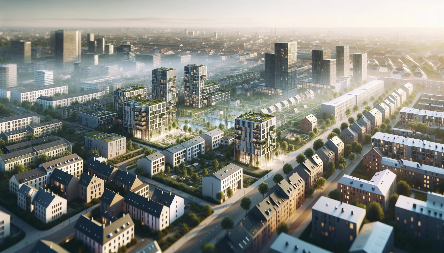 Luftaufnahme von Karlsruhe mit modernen Wohngebäuden und Stadtarchitektur