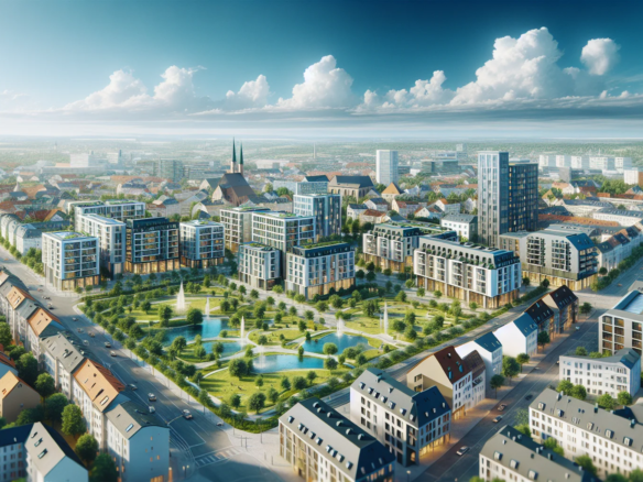 Luftaufnahme von Rastatt mit modernen Wohngebäuden und Eigentumswohnungen