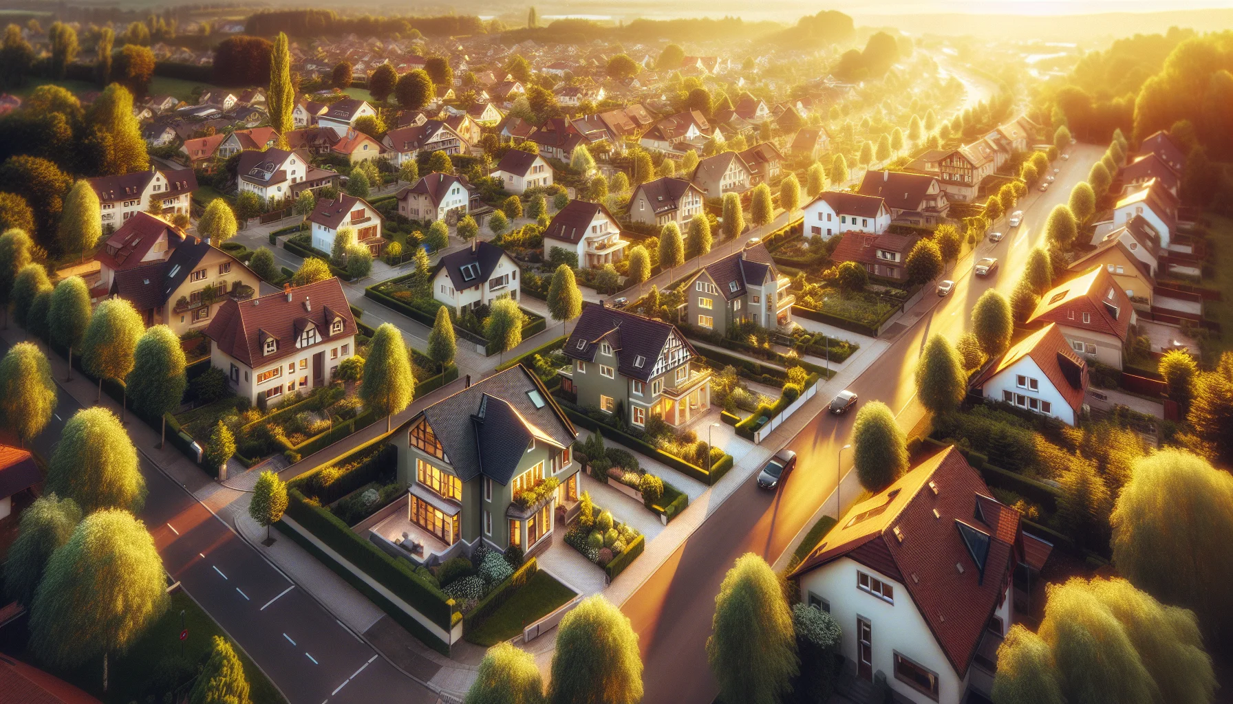 Luftaufnahme von Rastatter Wohngebiet mit verschiedenen Immobilientypen