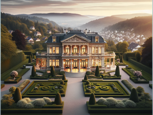 Luxusvilla in Baden-Baden mit klassischer Architektur und Schwarzwald im Hintergrund