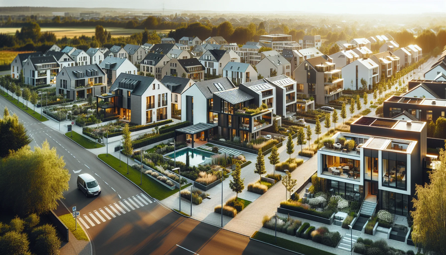 Wohngebiet in Karlsruhe mit modernen Häusern und traditioneller Architektur