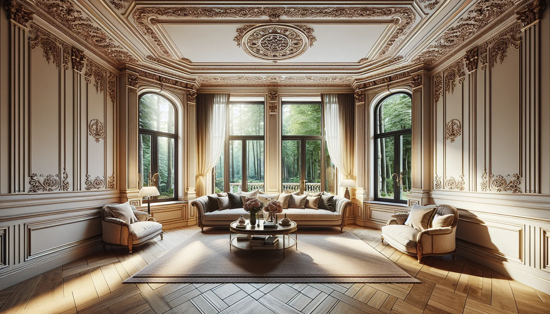 Elegante Altbauwohnung in Baden-Baden mit hohen Decken und großen Fenstern