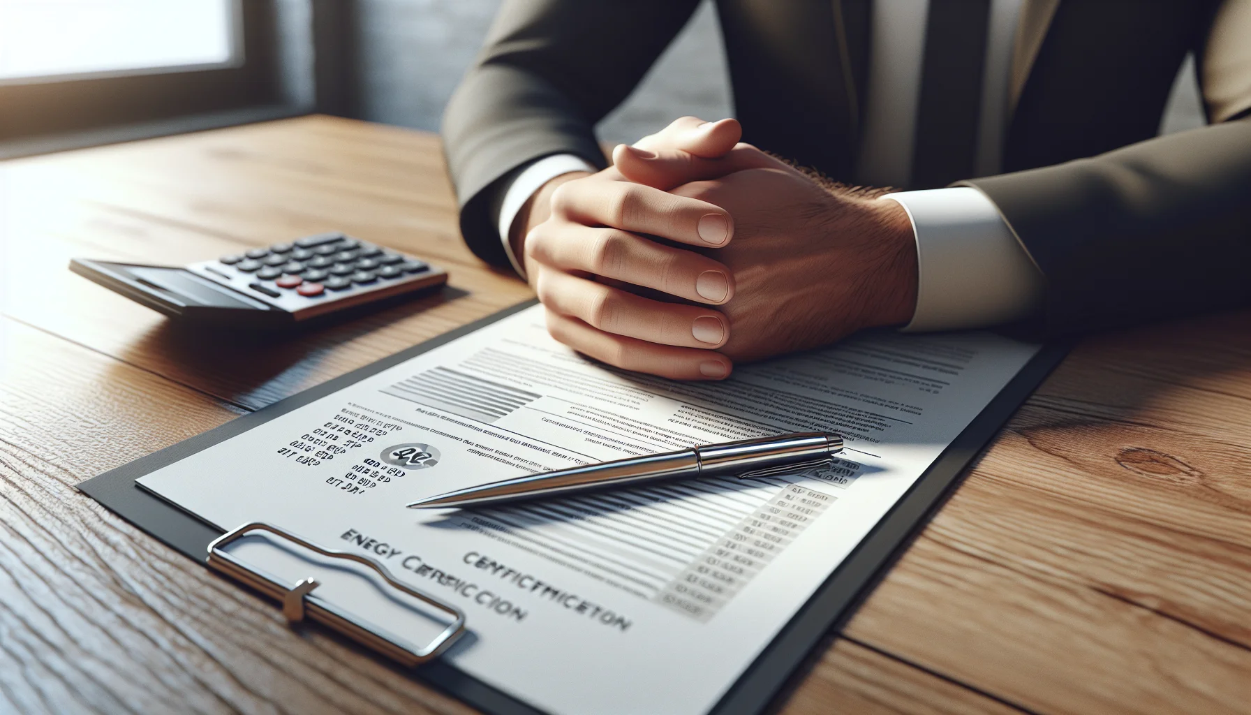 Energieausweis Dokumente und Berechnungen auf Schreibtisch