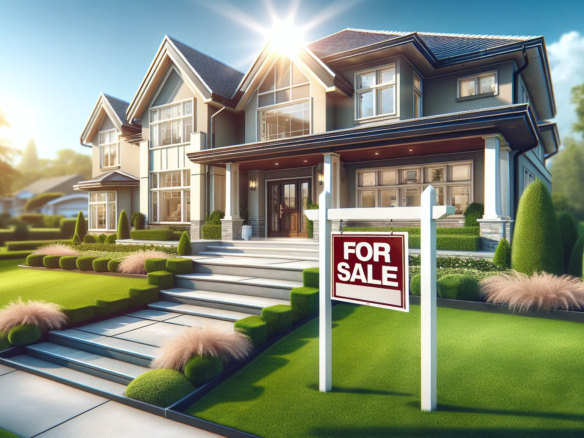 Haus mit Verkaufsschild im Vorgarten - Immobilienverkauf ohne Makler