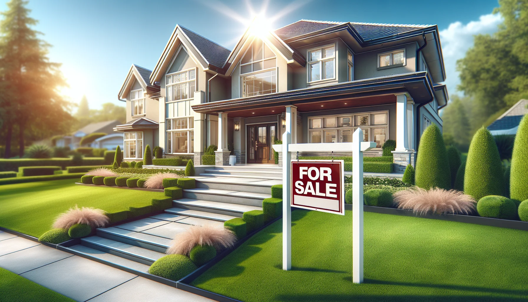 Haus mit Verkaufsschild im Vorgarten - Immobilienverkauf ohne Makler