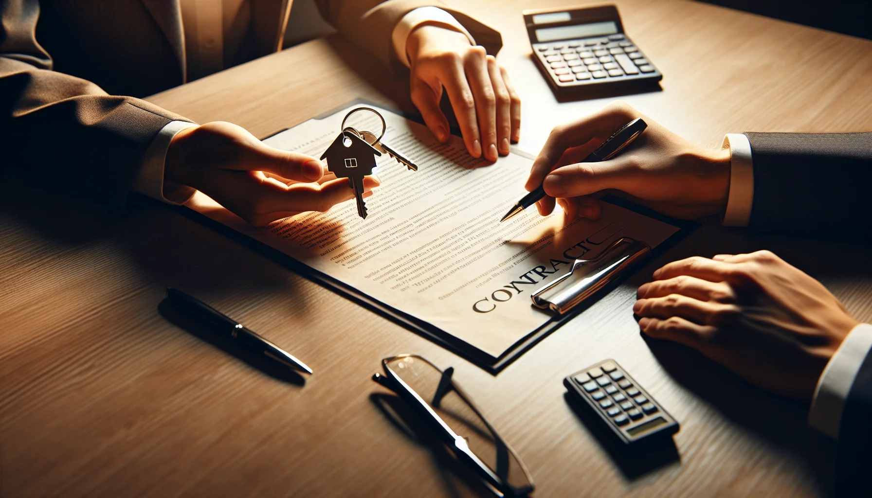 Hausschlüssel und Immobiliendokumente auf Schreibtisch - Verkaufsprozess