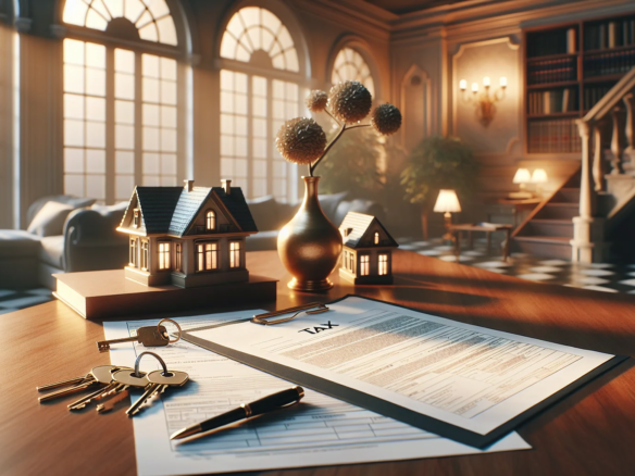 Immobilie erben mit Schlüsseln und Dokumenten auf Tisch