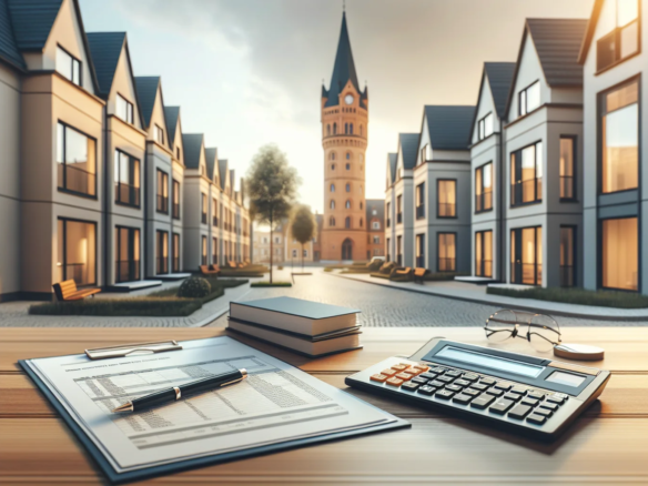 Immobilienbewertung in Karlsruhe mit Häusern und Bewertungsunterlagen