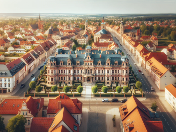 Luftaufnahme der Barockstadt Rastatt mit historischen Gebäuden und modernen Wohngebieten