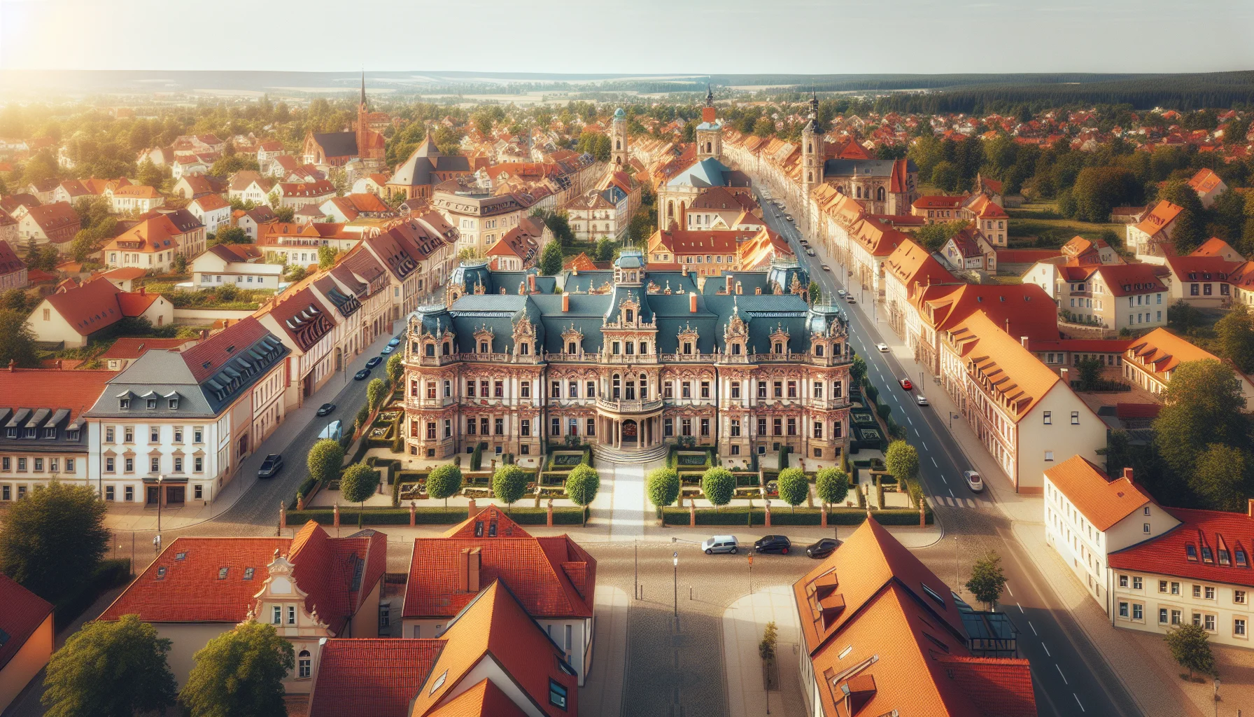 Luftaufnahme der Barockstadt Rastatt mit historischen Gebäuden und modernen Wohngebieten