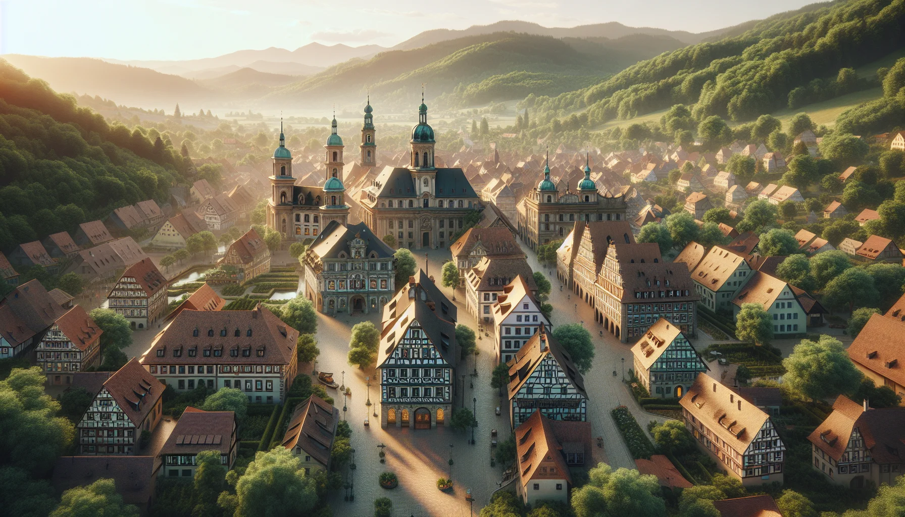 Luftaufnahme der historischen Barockstadt Ettlingen mit Altstadt und traditioneller Architektur