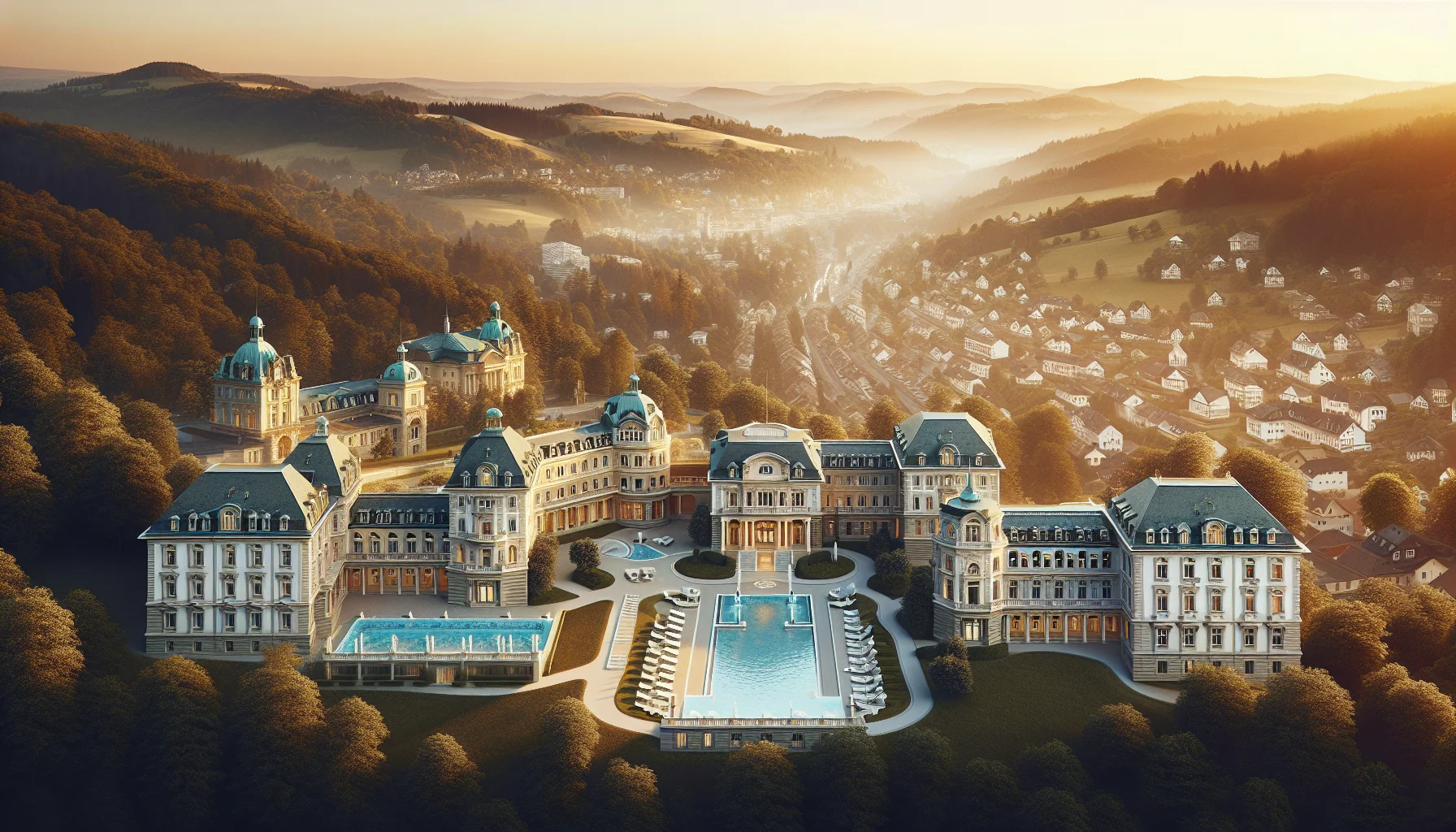 Luftaufnahme von Baden-Baden mit eleganten Immobilien und historischer Architektur