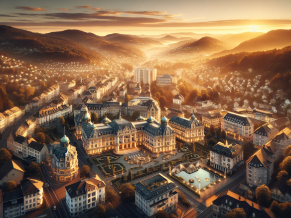 Luftaufnahme von Baden-Baden mit historischen Gebäuden und Wohnvierteln