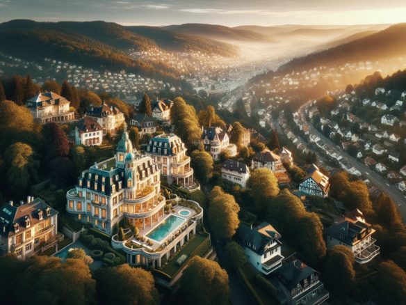 Luftaufnahme von Baden-Baden mit Wohngebieten und Villen im Schwarzwald