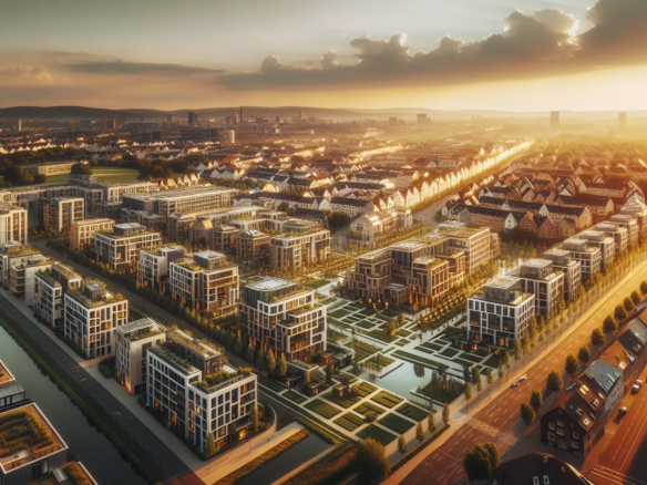 Luftaufnahme von Karlsruhe mit modernen Wohngebäuden und Stadtarchitektur