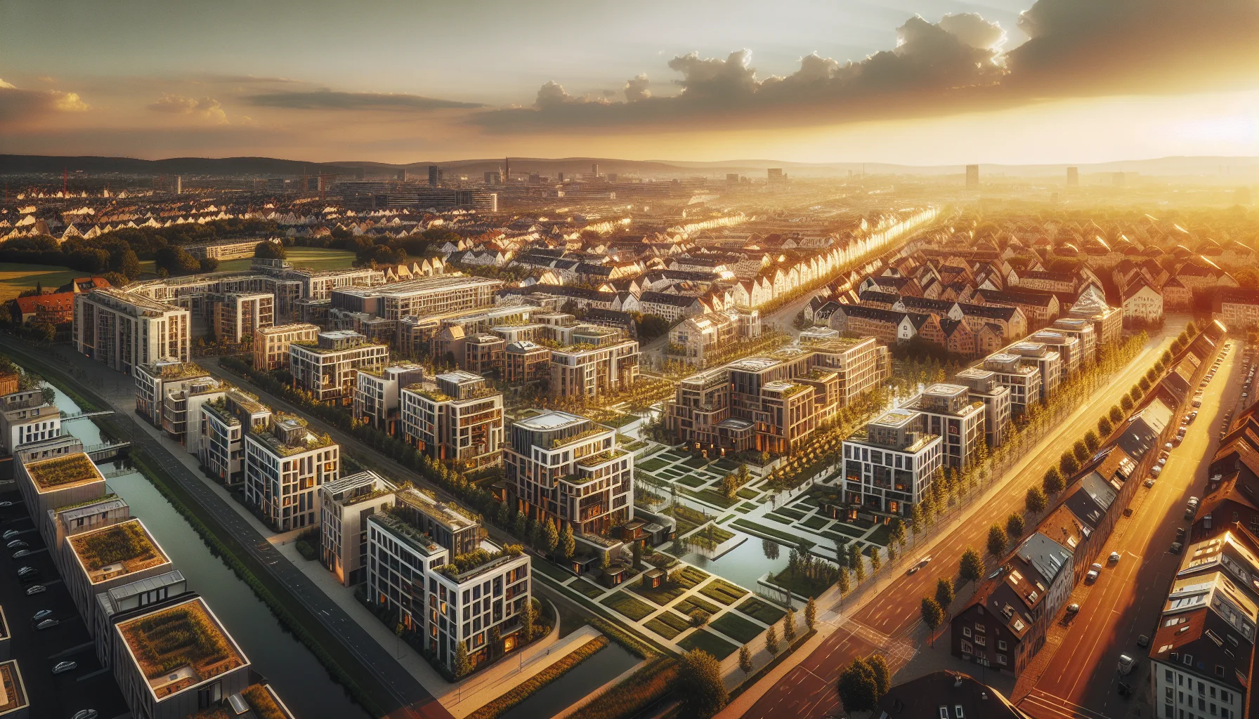 Luftaufnahme von Karlsruhe mit modernen Wohngebäuden und Stadtarchitektur