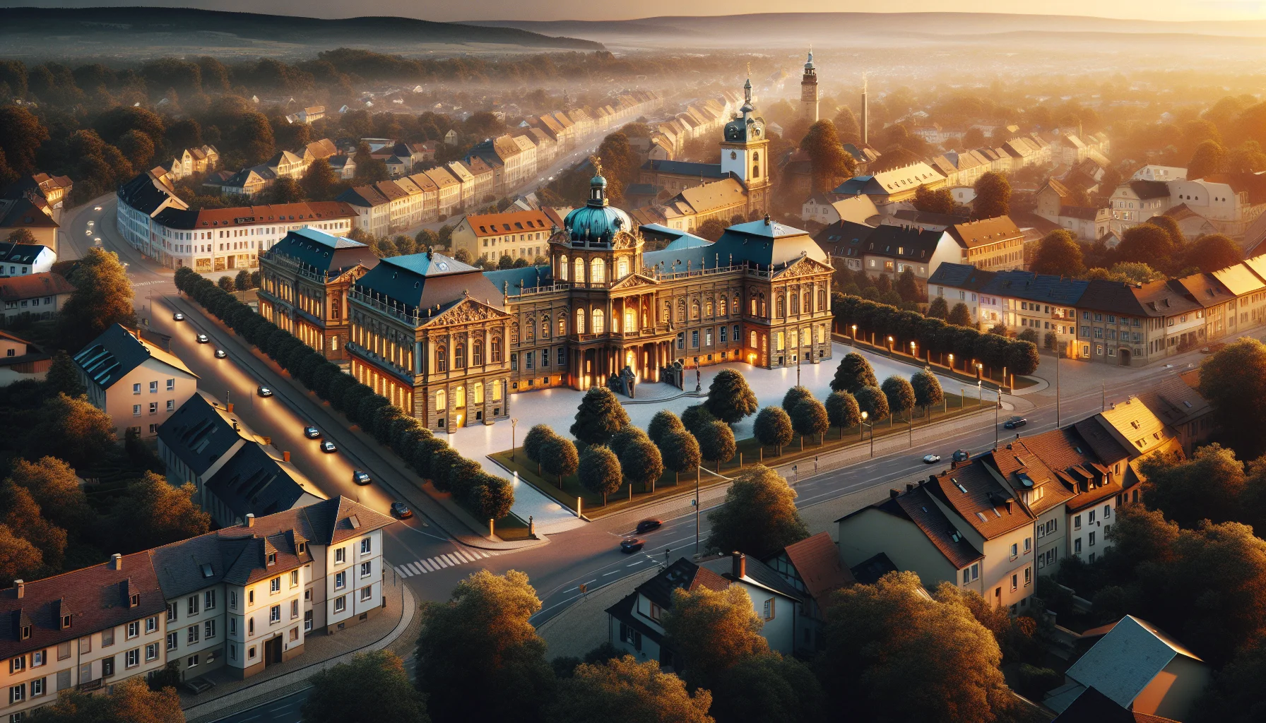 Luftaufnahme von Rastatt mit Barockarchitektur und Wohnhäusern