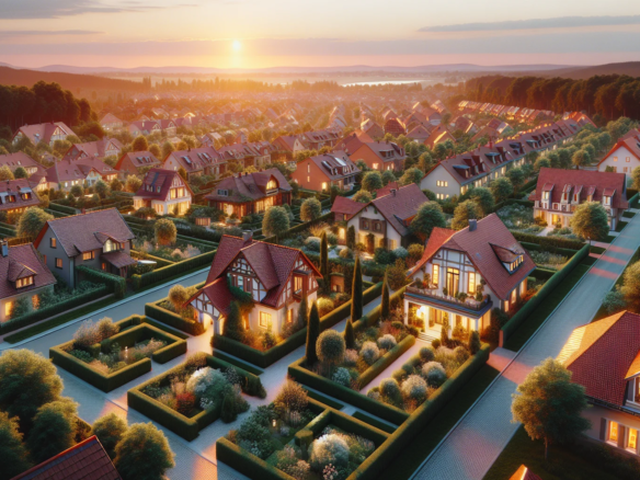 Luftaufnahme von Wohnhäusern in Rastatt mit traditioneller deutscher Architektur