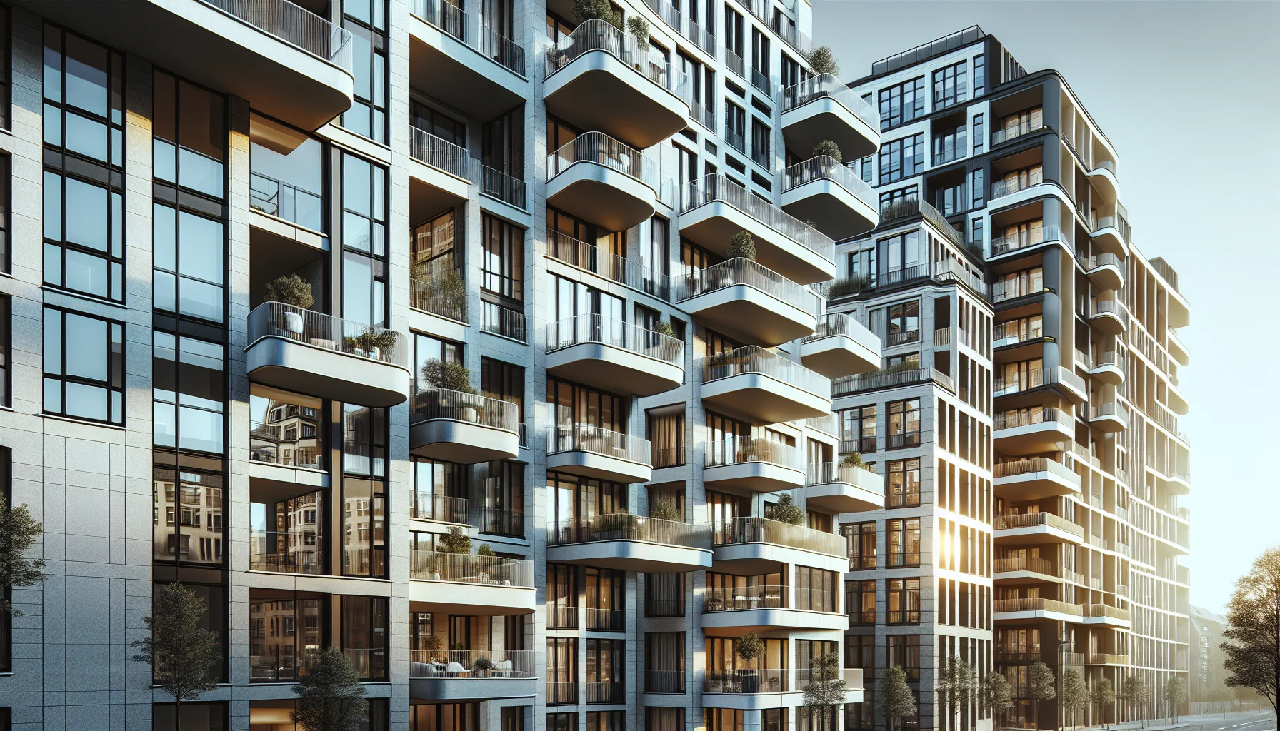 Moderne Wohngebäude in Karlsruhe mit eleganten Fassaden und Balkonen