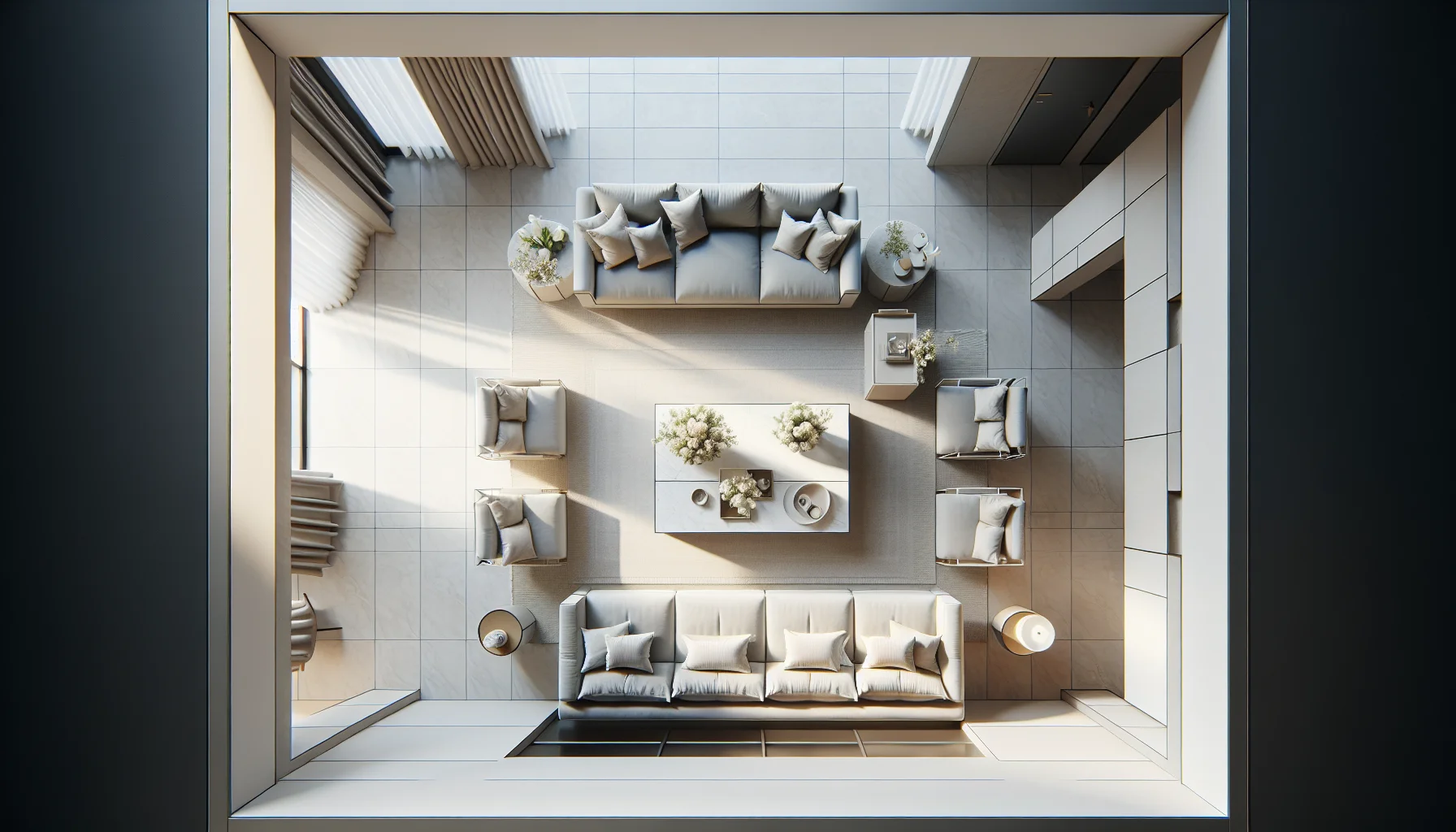 Professionell gestyltes Wohnzimmer für Immobilienverkauf - Home Staging