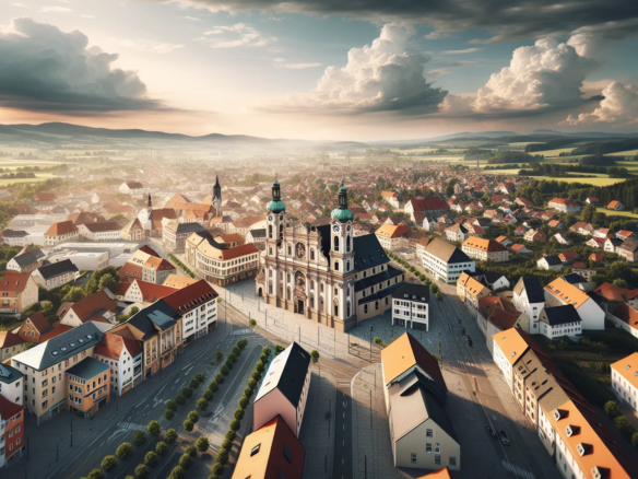 Luftaufnahme von Bruchsal mit historischer Barockarchitektur und Wohngebieten