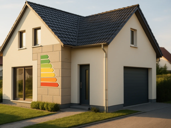 Energieausweis Pflicht – Modernes Wohnhaus mit Energieeffizienz-Kennzeichnung
