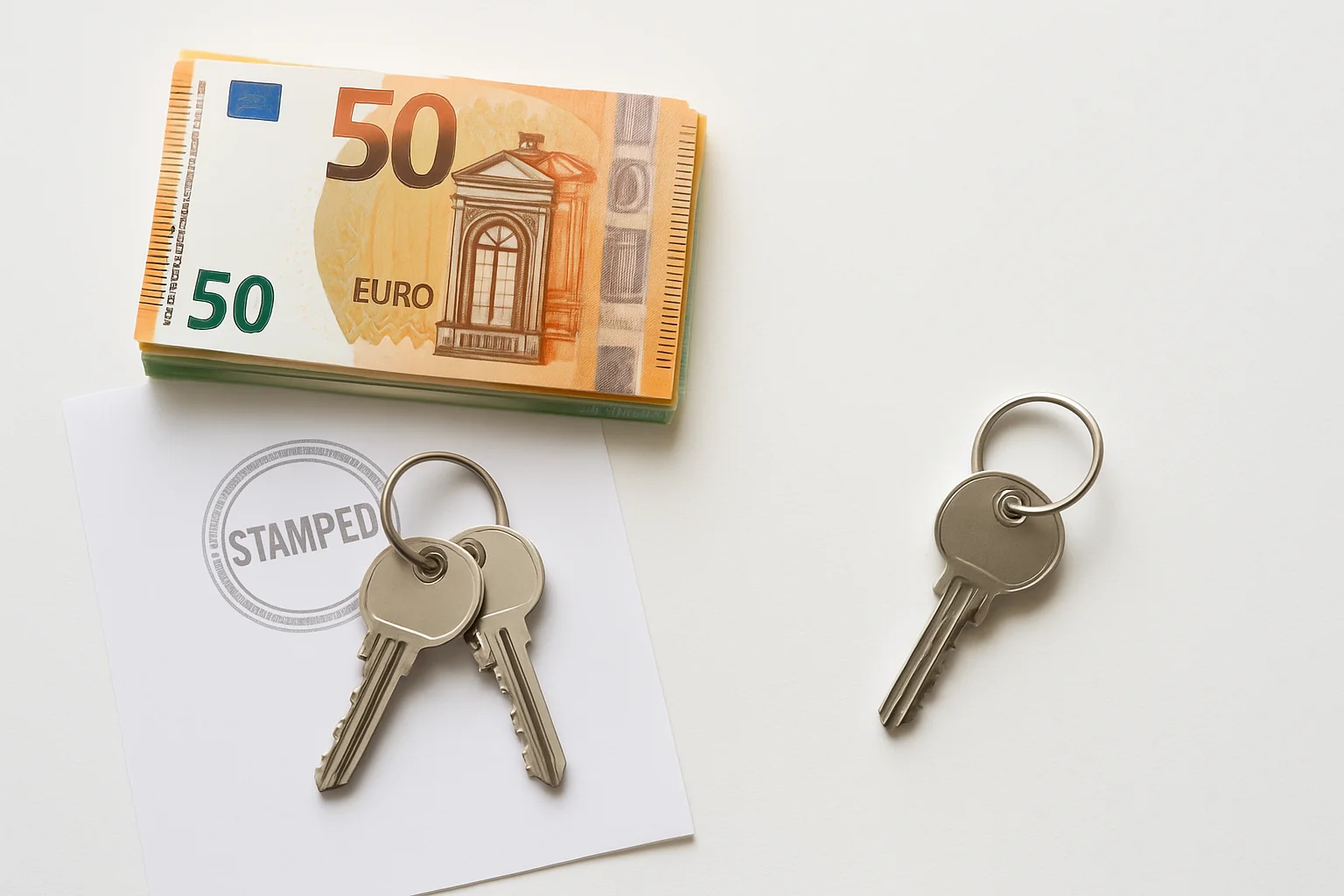 Hausschlüssel mit Geldscheinen und Bankdokument symbolisieren erfolgreiche Darlehensablösung nach Hausverkauf