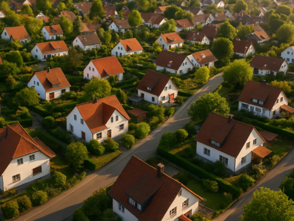 Luftaufnahme eines Wohngebiets in Baden-Württemberg mit Einfamilienhäusern und Gärten