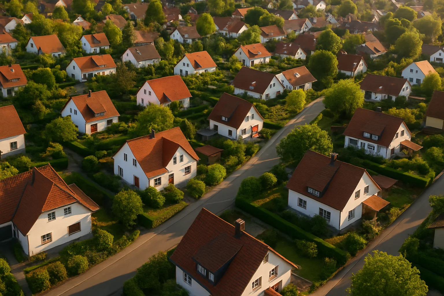 Luftaufnahme eines Wohngebiets in Baden-Württemberg mit Einfamilienhäusern und Gärten