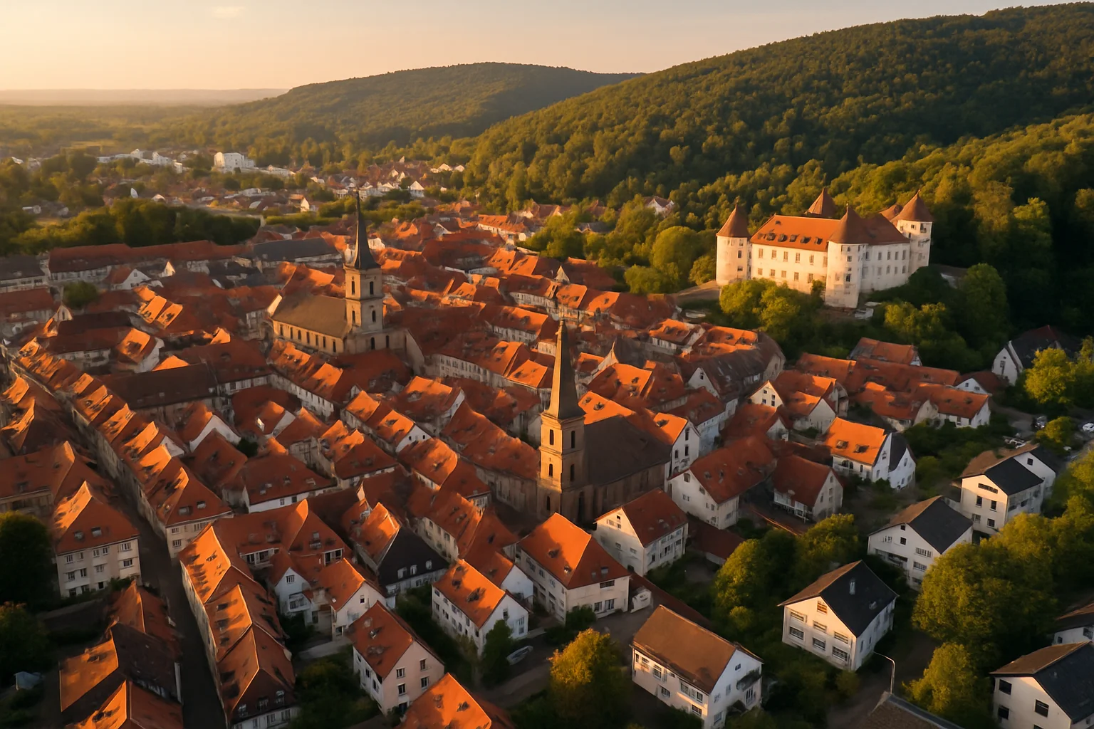 Luftaufnahme von Ettlingen mit Altstadt, Schloss und Wohnlagen – Immobilienpreise und Wohntrend 2026