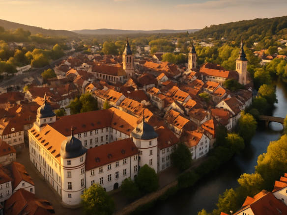 Luftaufnahme von Ettlingen mit historischer Altstadt und Schloss – Immobilienmakler Ettlingen
