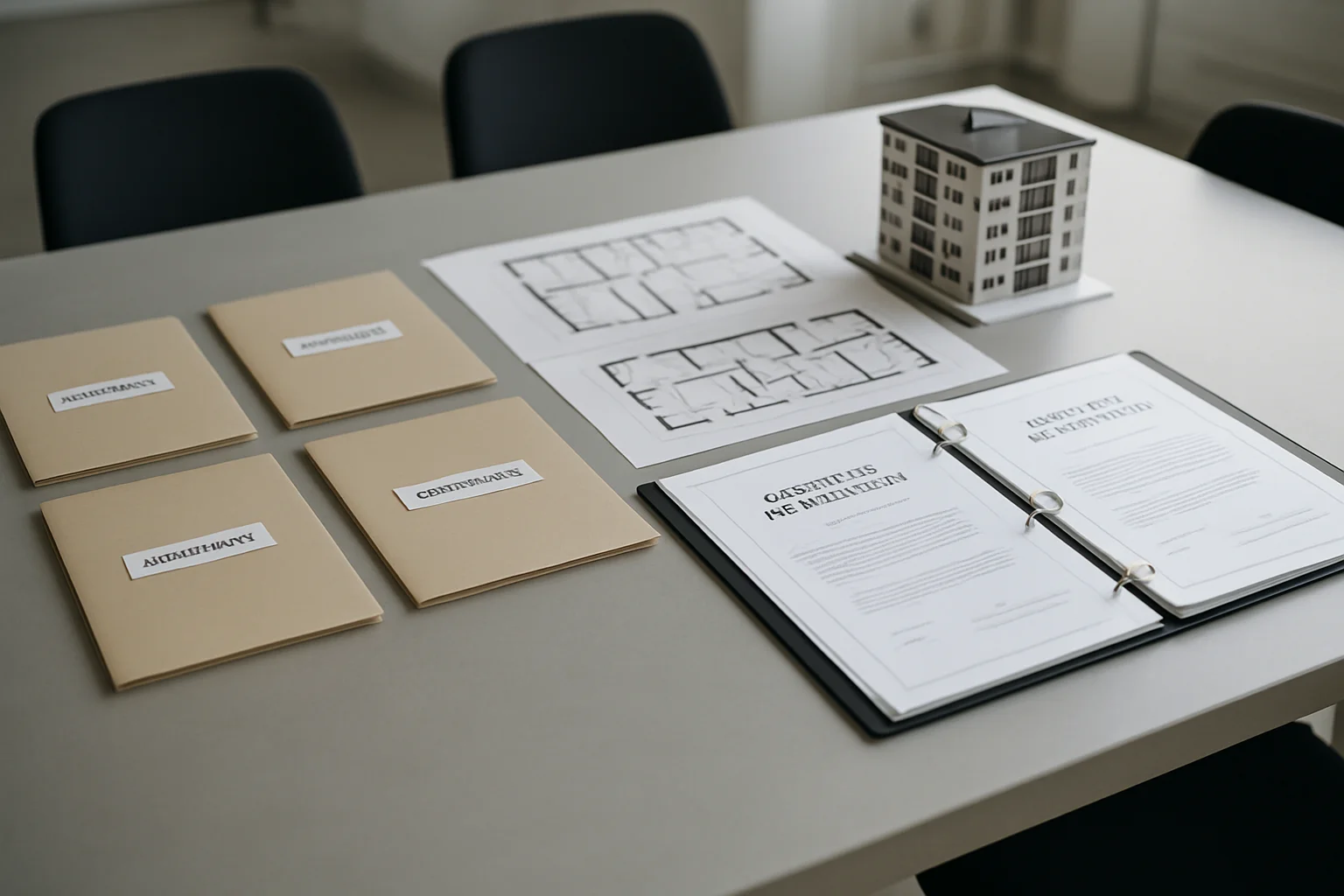 Übersicht vollständiger Objektunterlagen für den Immobilienverkauf inklusive Teilungserklärung und Baulasten
